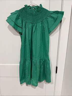 Pinch Womens' Green Ruffle Sleeve Smocked Dress